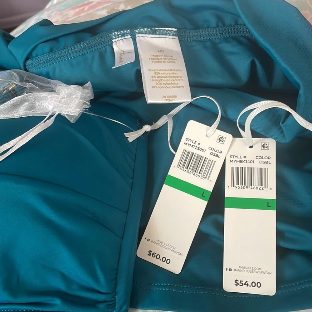 NWT Anne Cole Twist Front Tankini and soft band skirt Deep Sea teal- Size Large - Picture 6 of 6